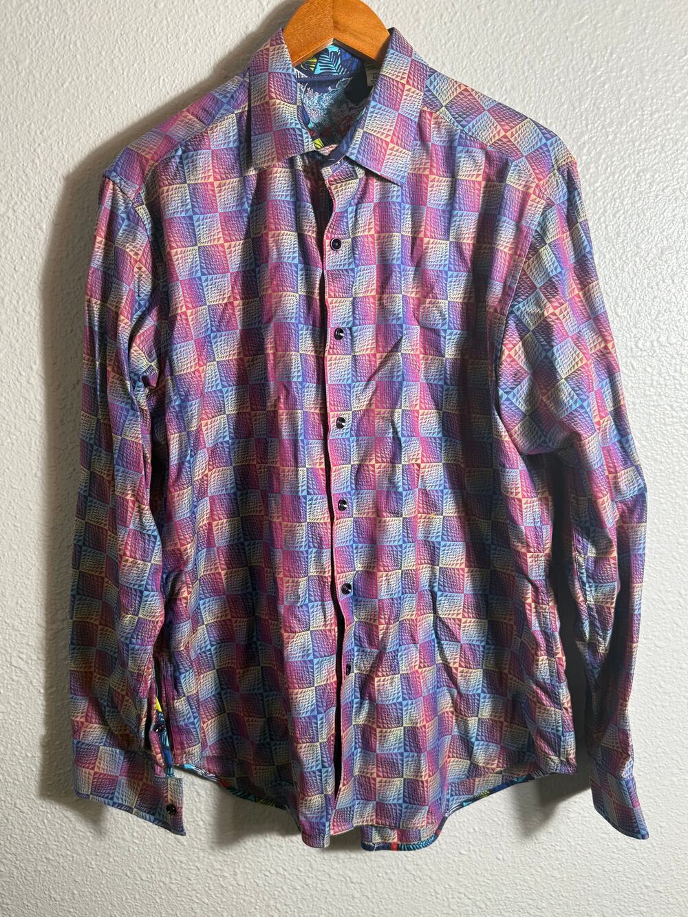 Robert Graham Mens Long Sleeve Button Down Colorful Squares Size Medium